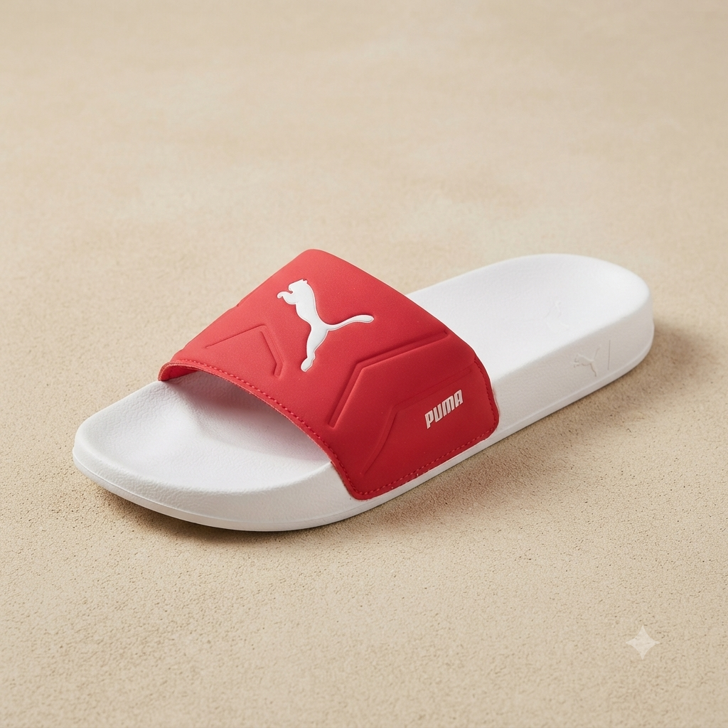 Premium Sport Slide Sandals – White & Bold Red Unisex Comfort Slippers