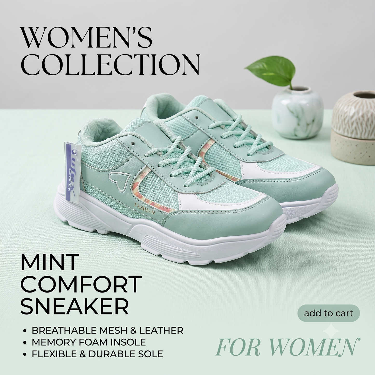 Women's Mint Green Ultra-Light Sports Sneakers | Memory Foam Comfort Running Shoes
