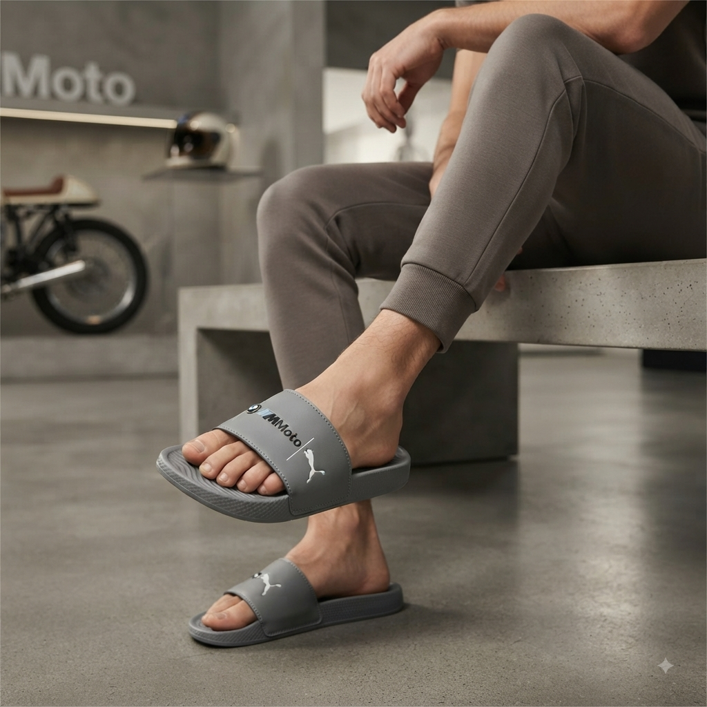 Premium Grey Cushioned Slide Slippers for Men And Women – Stylish Casual Comfort Sandals