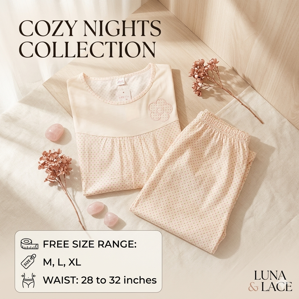 Cozy Elegance Soft Cotton Nightwear Set – Round Neck Short Sleeve Top & Pajama