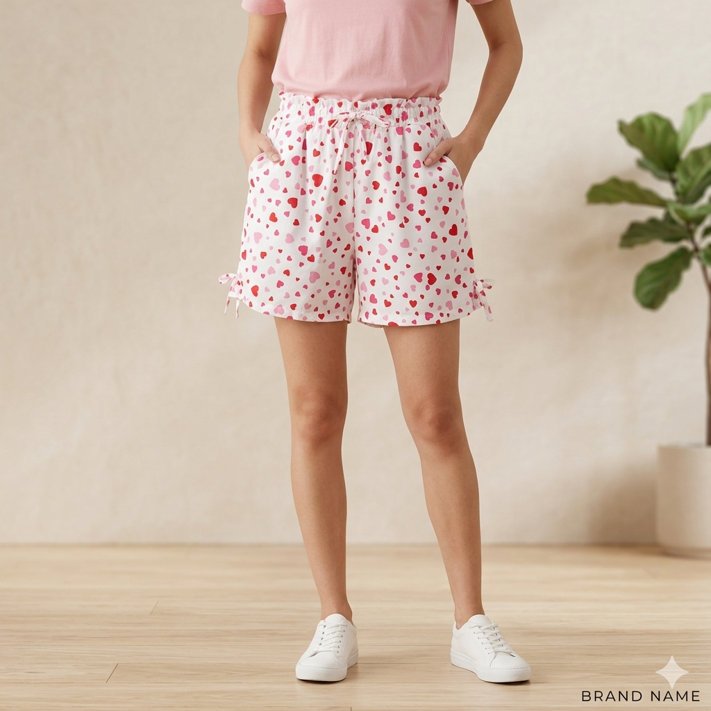 Charming Hearts Print Lounge Shorts – Premium Soft Cotton