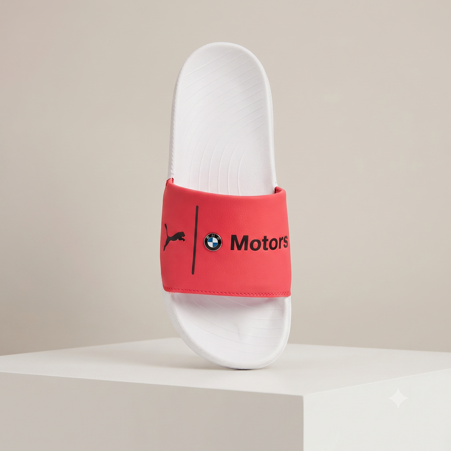 Men's Casual Sporty Slide Sandals – Red & White Comfort Slippers with Bold Contrast Branding