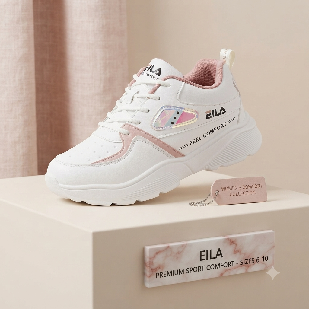 Eila Comfort-Step Women’s Athleisure Sneakers – White & Dusty Rose