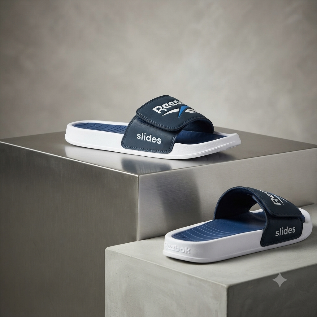 Men’s Premium Sports Slide Sandals – Stylish Blue & White Casual Slippers | Lightweight Comfort Footwear