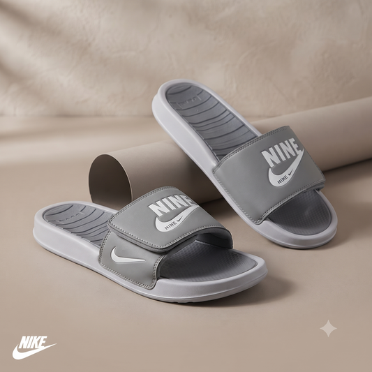 Premium Grey Adjustable Strap Sliders for Men and Women – Cushioned Comfort Casual Slippers
