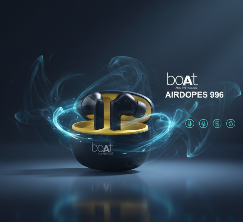 Airdopes 996 True Wireless Earbuds with Active Noise Cancellation & ENx™ Technology Premium TWS – Black & Yellow Edition