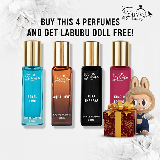 Yuvva Luxury Long Lasting Unisex Perfume Gift Set 4pc + Free Labubu Doll