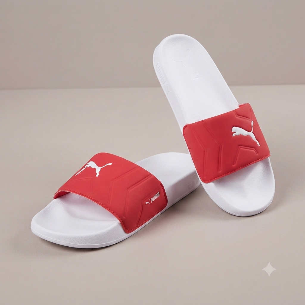 Premium Sport Slide Sandals – White & Bold Red Unisex Comfort Slippers