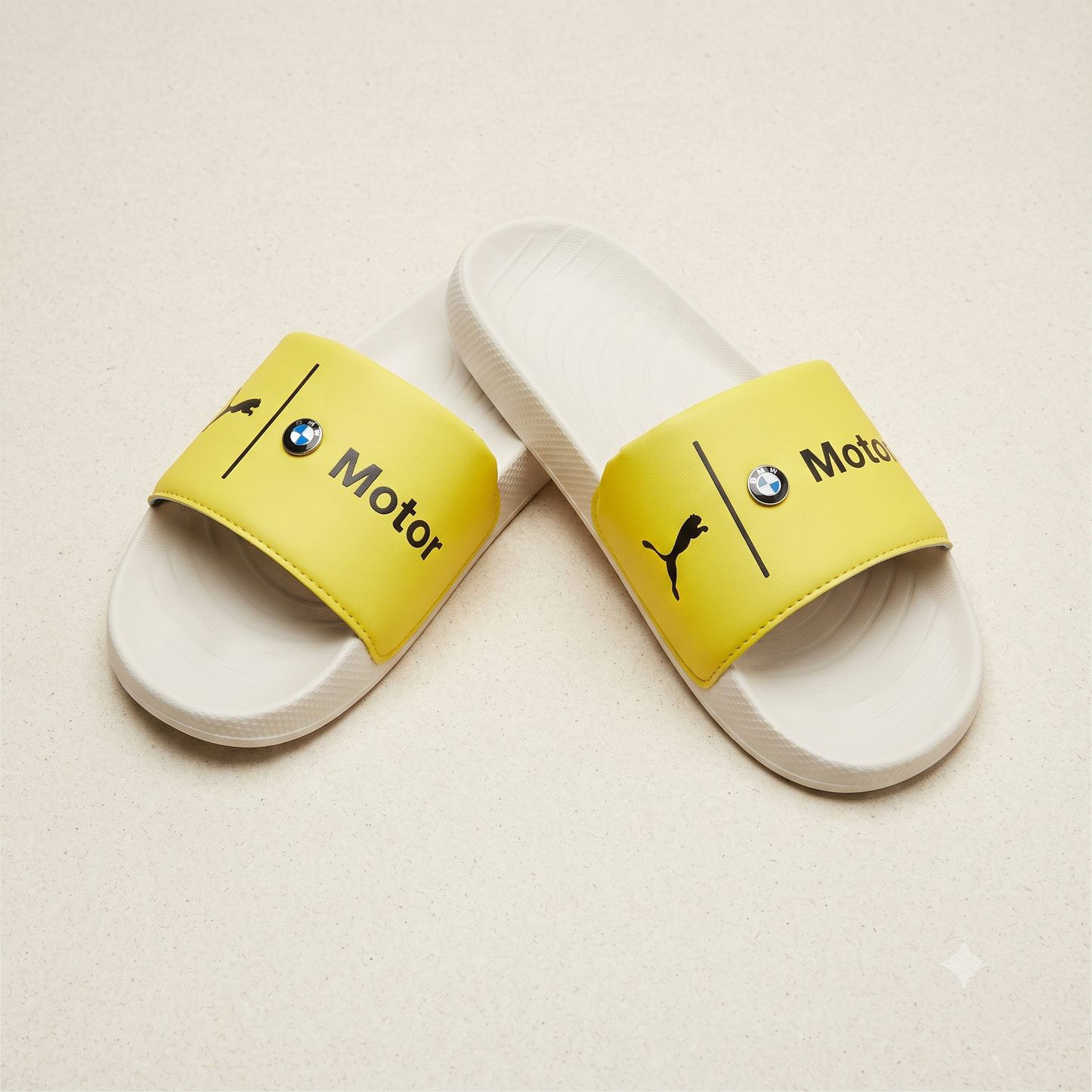 Premium Yellow Motorsport-Inspired Casual Sliders for Men – Cushioned Comfort & Stylish Everyday Slip-On Sandals
