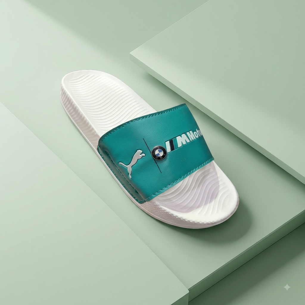 Men’s Premium Aqua Blue Comfort Sliders – Stylish Slip-On Sandals with Textured Anti-Slip Sole