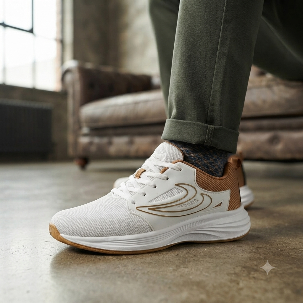 Sale  Share: Premium White & Tan Casual Sports Sneakers