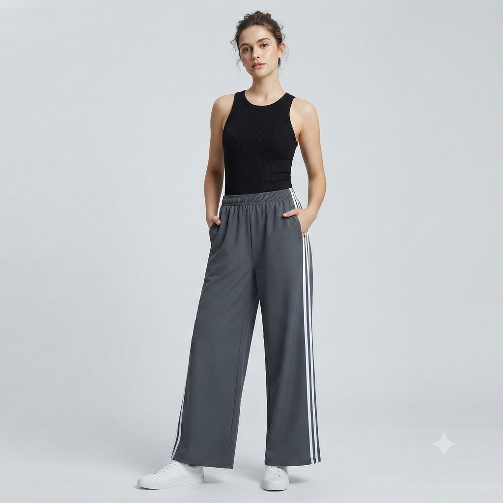 Women's Relaxed Wide-Leg Side-Stripe Trousers – Charcoal Grey Everyday Activewear