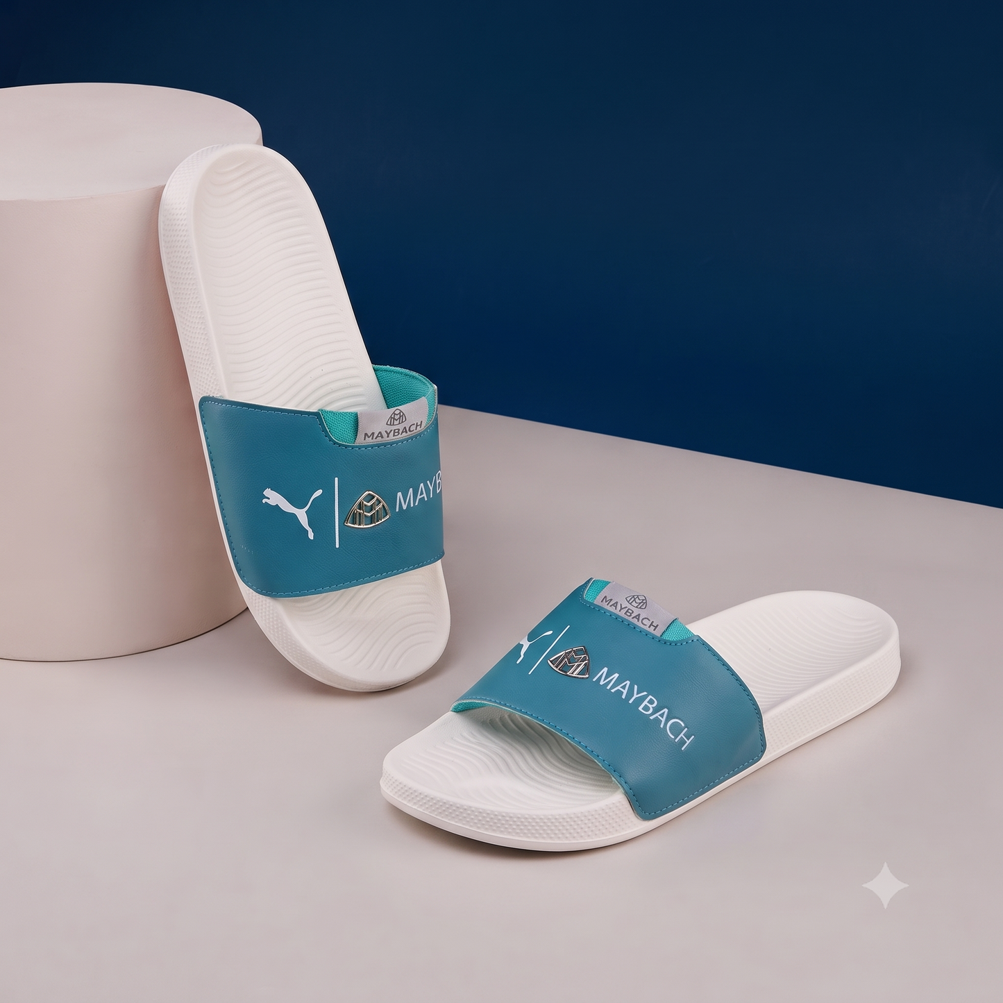 Premium Aqua Blue & White Casual Slide Slippers for Men – Stylish Everyday Comfort