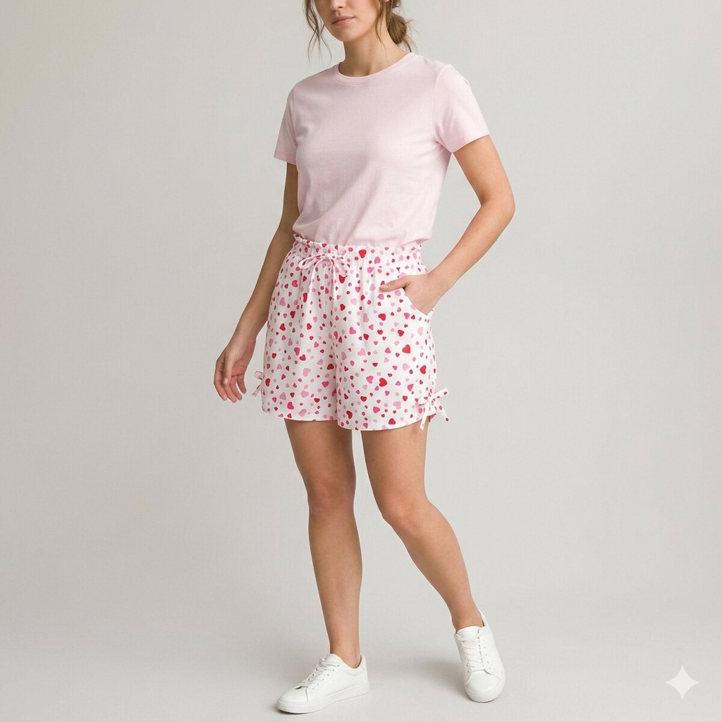 Charming Hearts Print Lounge Shorts – Premium Soft Cotton