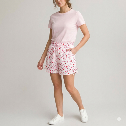 Charming Hearts Print Lounge Shorts – Premium Soft Cotton