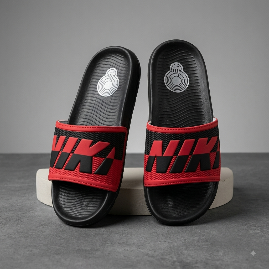 Men’s Black & Red Stylish Sliders | Comfortable Casual Slip-On Slippers for Everyday Wear