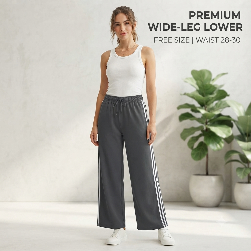 Women's Relaxed Wide-Leg Side-Stripe Trousers – Charcoal Grey Everyday Activewear