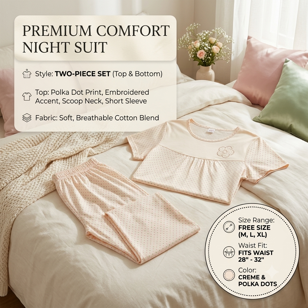 Cozy Elegance Soft Cotton Nightwear Set – Round Neck Short Sleeve Top & Pajama