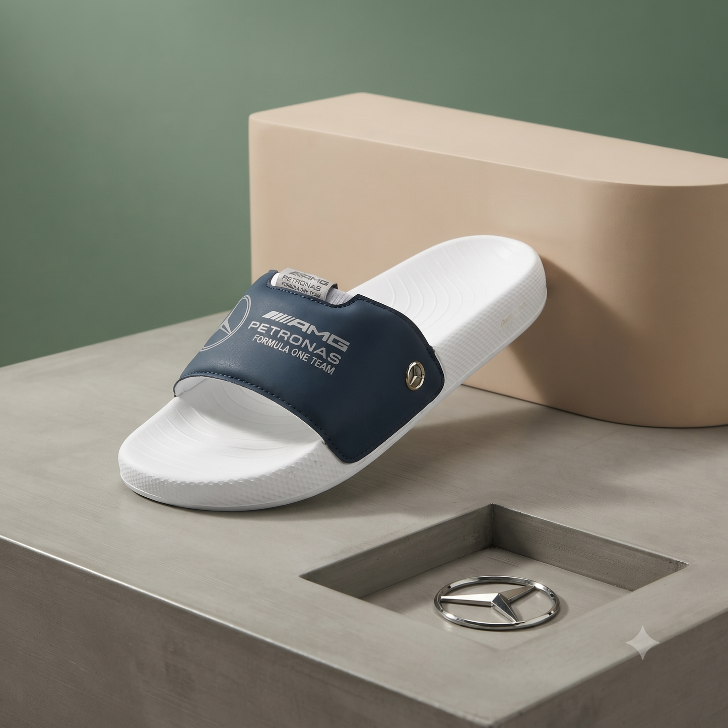 Premium Unisex Navy Blue & White Sports Sliders | Comfortable Casual Slip-On Sandals for Men & Women