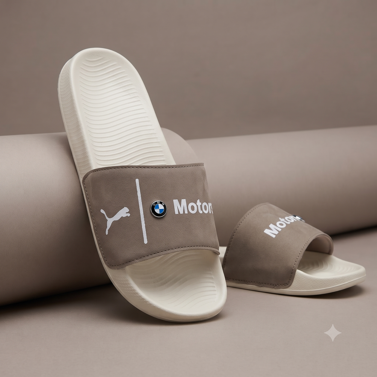 Premium Motorsport Inspired Men and women Casual Sliders – Brown Strap with Cushioned Comfort Sole
