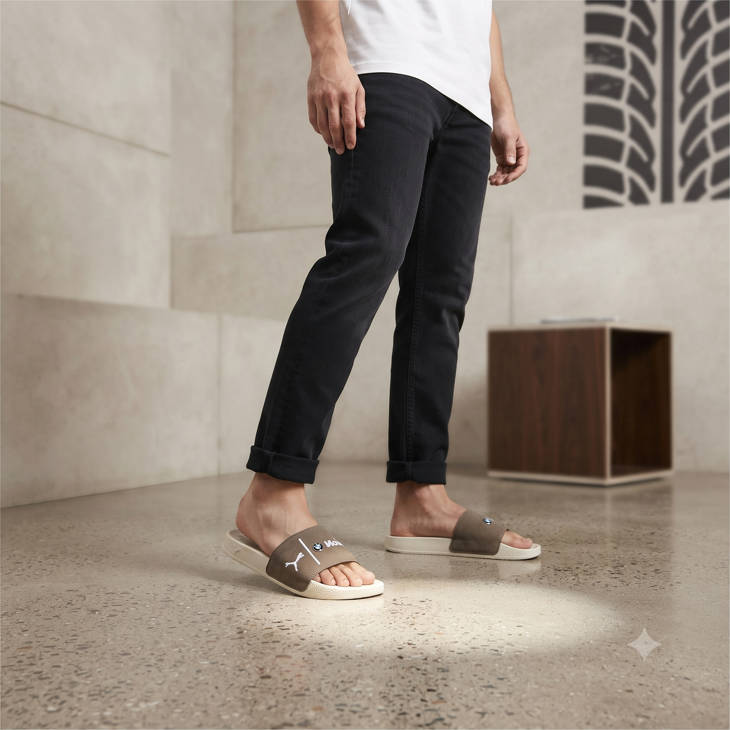 Premium Motorsport Inspired Men and women Casual Sliders – Brown Strap with Cushioned Comfort Sole