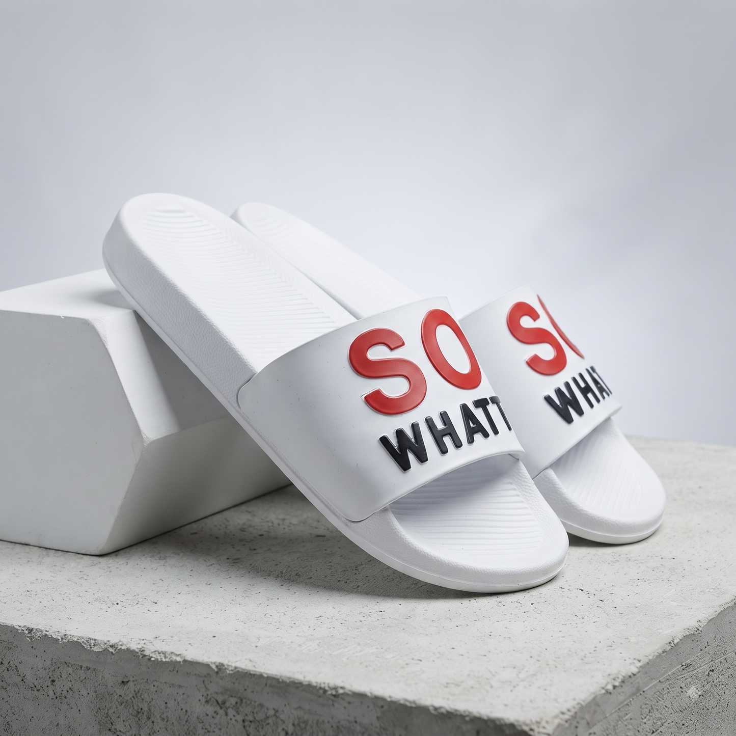 SO WHAT! Premium White Casual Slippers – Stylish & Comfortable Everyday Slides