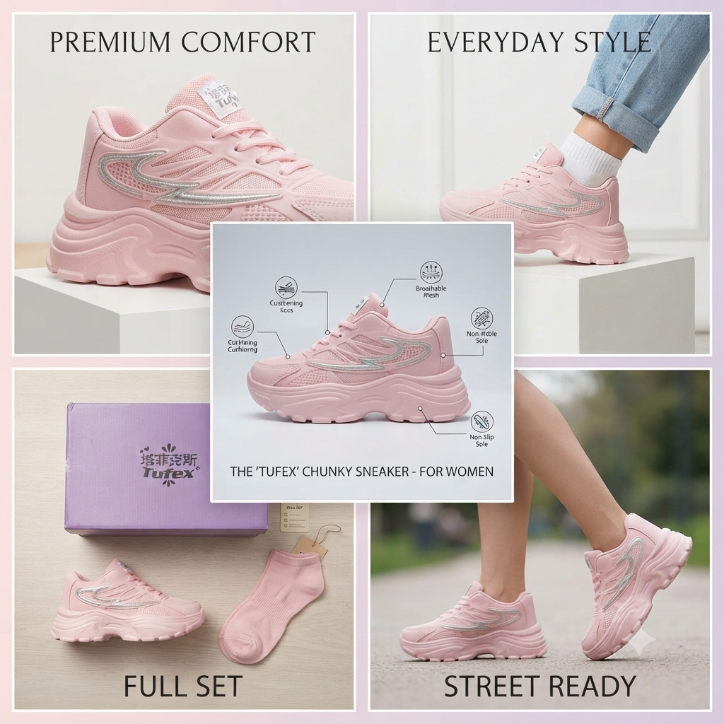 Women’s Chunky Platform Sneaker – Trendy Casual Walking Shoes in Pastel Pink