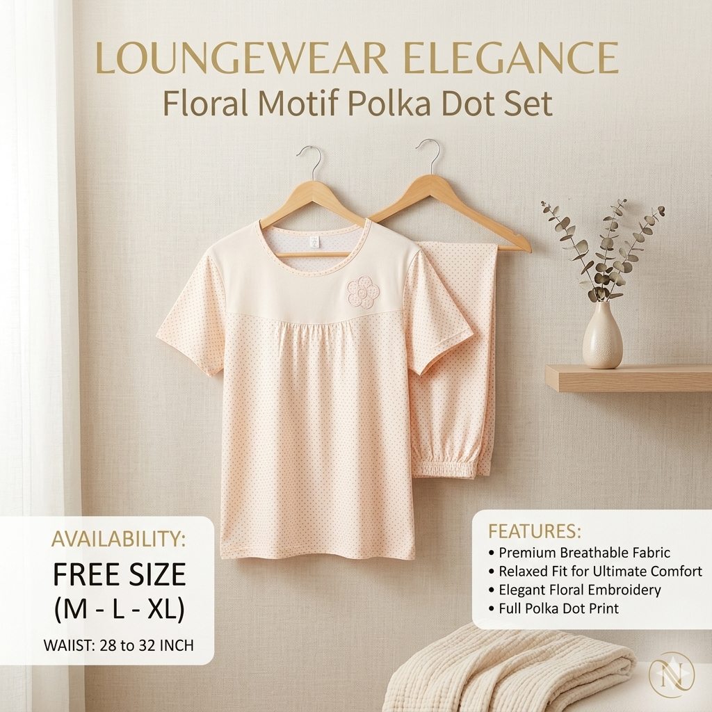 Cozy Elegance Soft Cotton Nightwear Set – Round Neck Short Sleeve Top & Pajama