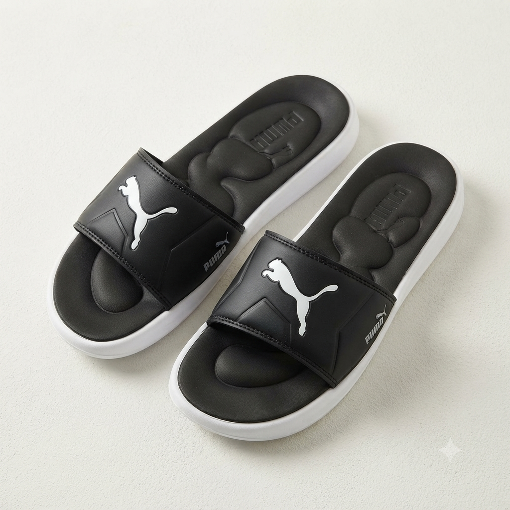 Iconic Athletic Comfort Slides – Black & White