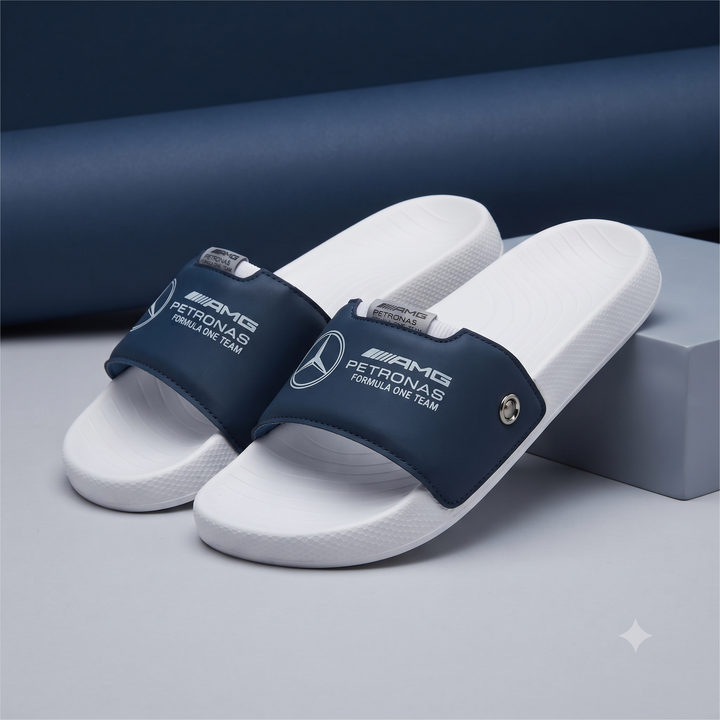 Premium Unisex Navy Blue & White Sports Sliders | Comfortable Casual Slip-On Sandals for Men & Women