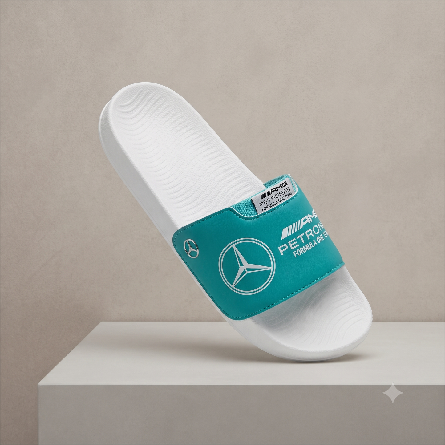 Mercedes-AMG Petronas F1 Motorsport White & Teal Casual Comfort Sliders