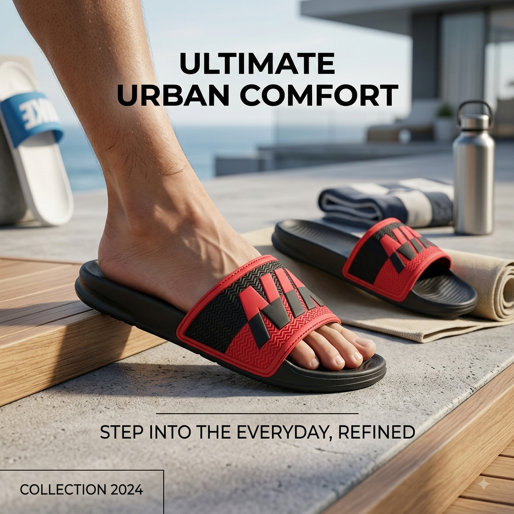 Men’s Black & Red Stylish Sliders | Comfortable Casual Slip-On Slippers for Everyday Wear