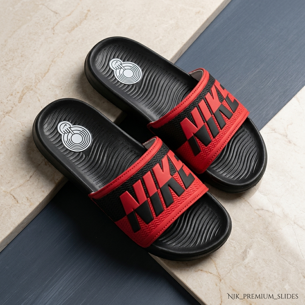 Men’s Black & Red Stylish Sliders | Comfortable Casual Slip-On Slippers for Everyday Wear