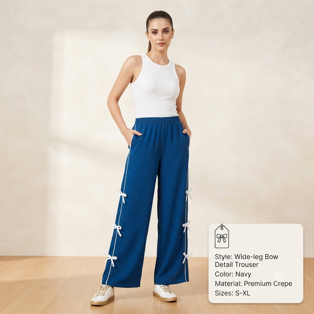 Chic Side-Piping Bow Accent Wide-Leg Track Pants / Lowers