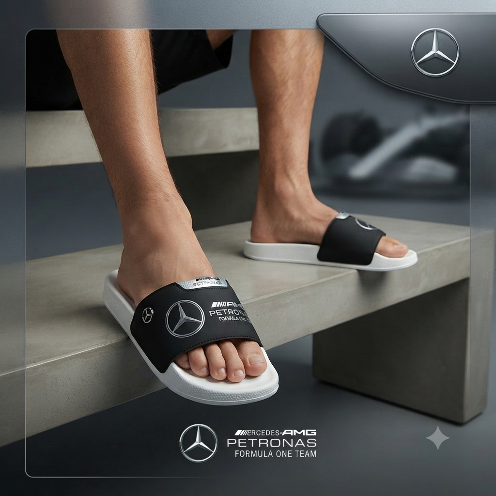 Mercedes-AMG Petronas F1 Casual Comfort Slippers / Slides (White/Black)
