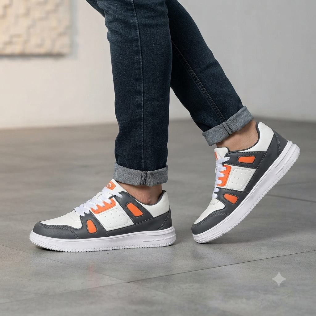 Modern Comfort: Memory Foam Casual Shoes – Grey/White/Orange