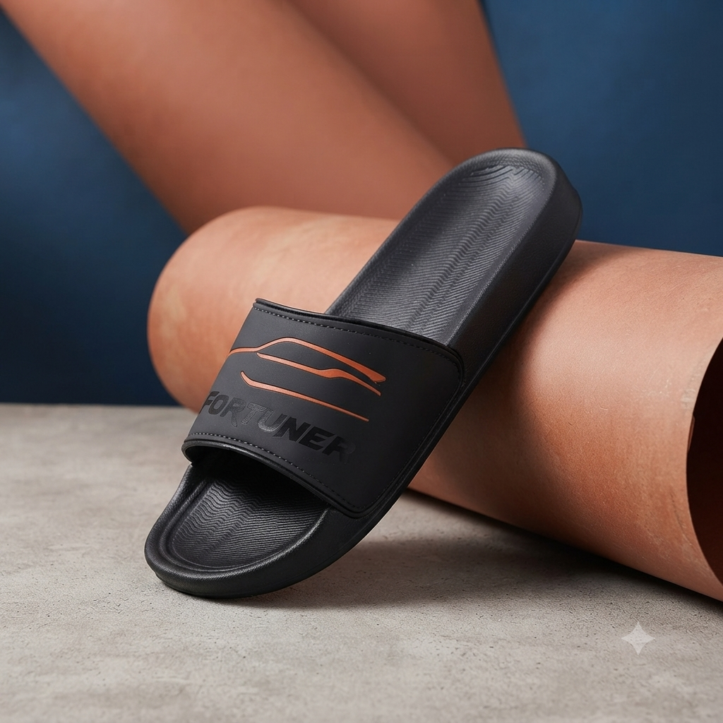 UrbanFlex Premium Black Comfort Slides with Sporty Orange Accent For Men and Women