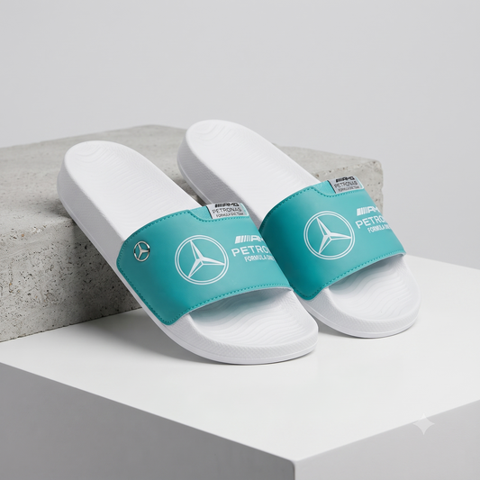 Mercedes-AMG Petronas F1 Motorsport White & Teal Casual Comfort Sliders