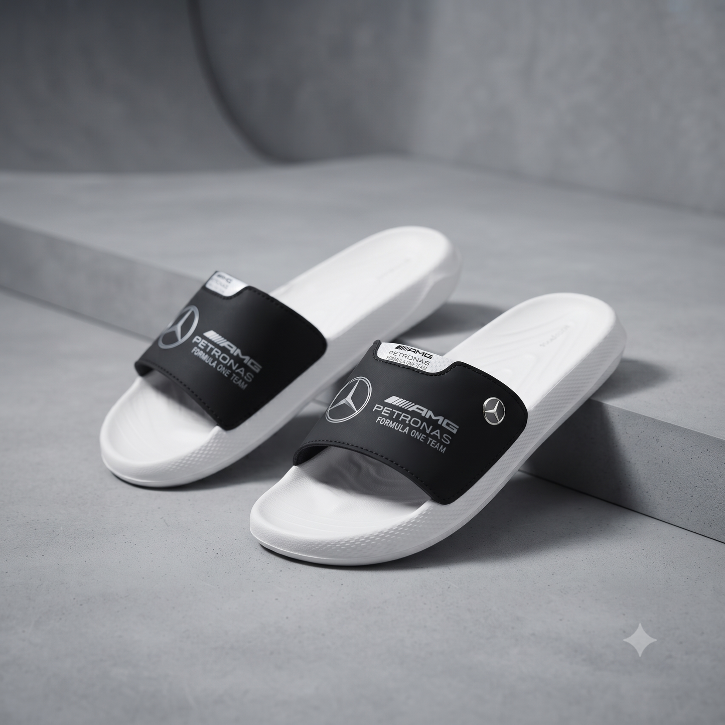 Mercedes-AMG Petronas F1 Casual Comfort Slippers / Slides (White/Black)