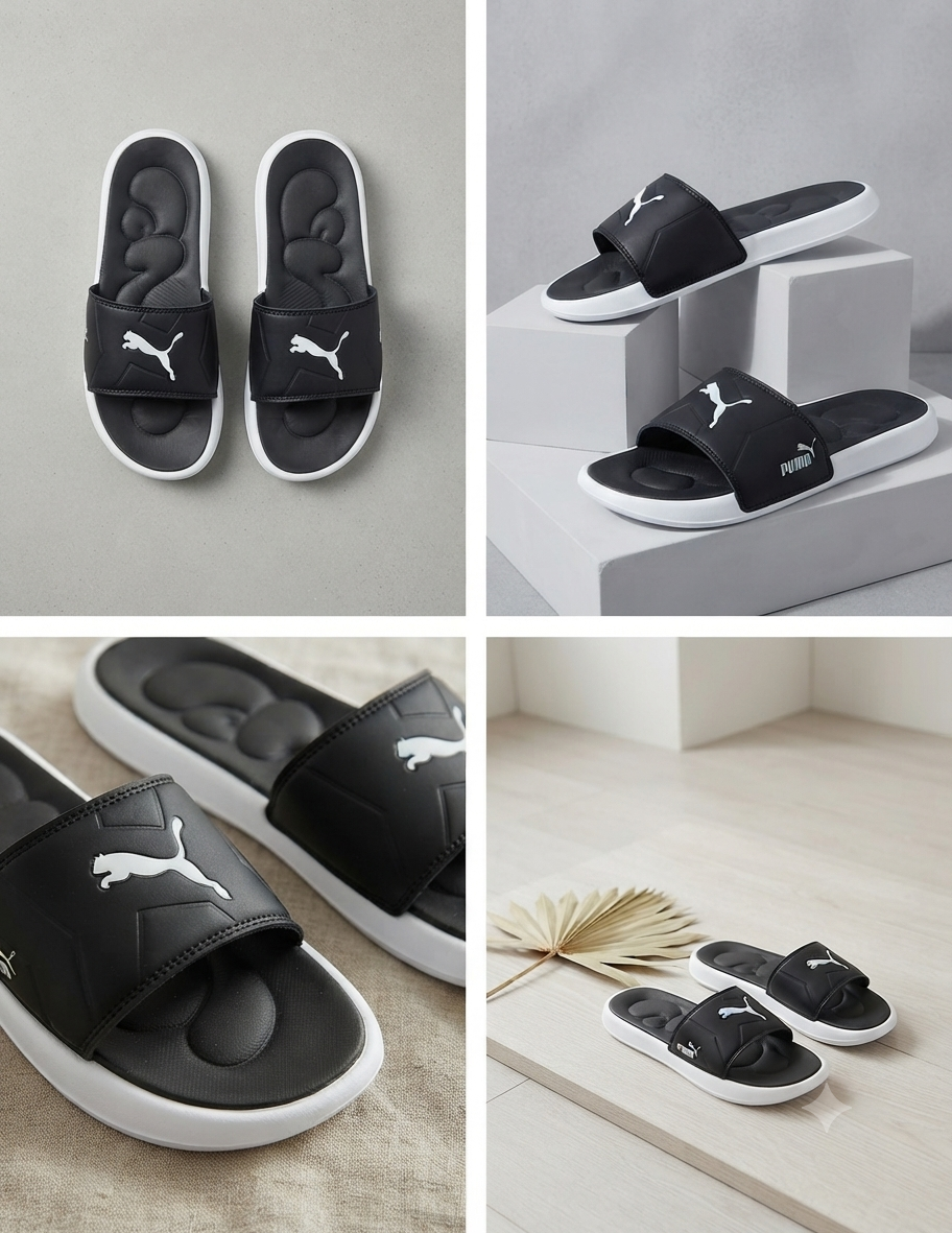 Iconic Athletic Comfort Slides – Black & White