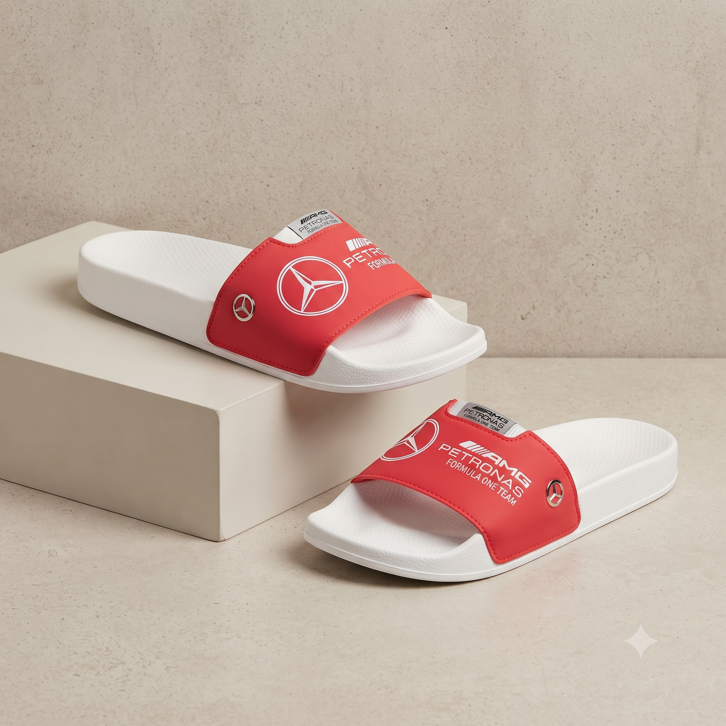 Stylish F1 Racing Edition White & Red Comfort Sliders / Slides