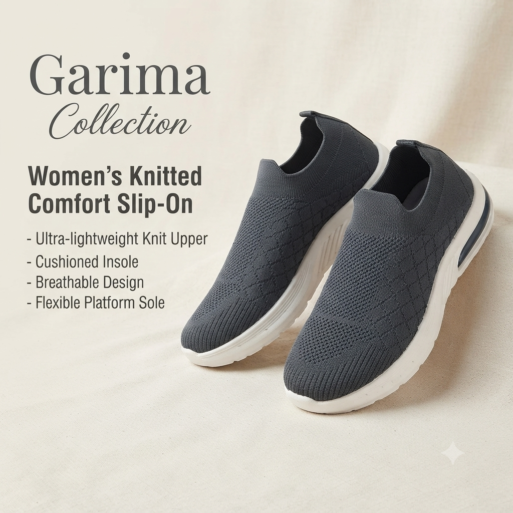 Garima A5 Women's Dark Grey Slip-On Knit Casual Sneakers