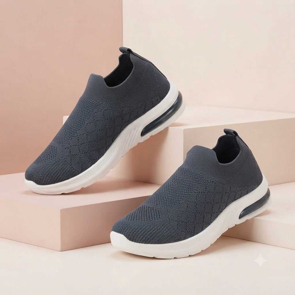 Garima A5 Women's Dark Grey Slip-On Knit Casual Sneakers