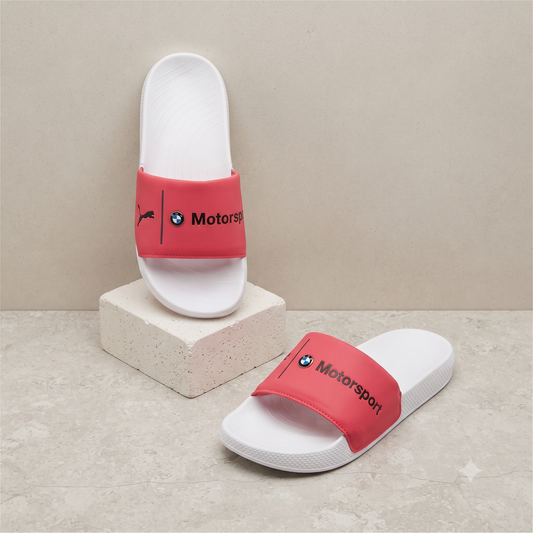 Men's Casual Sporty Slide Sandals – Red & White Comfort Slippers with Bold Contrast Branding