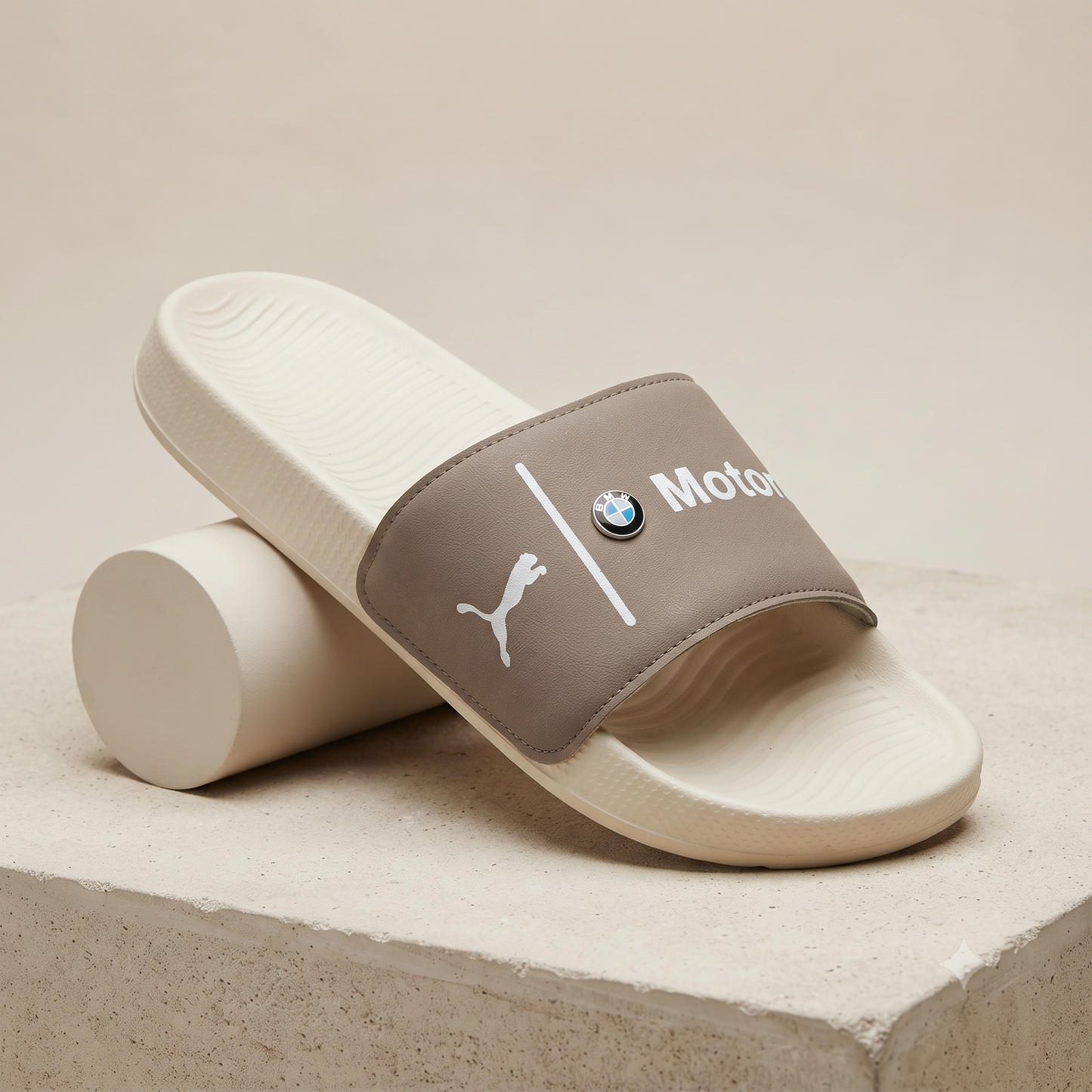 Premium Motorsport Inspired Men and women Casual Sliders – Brown Strap with Cushioned Comfort Sole