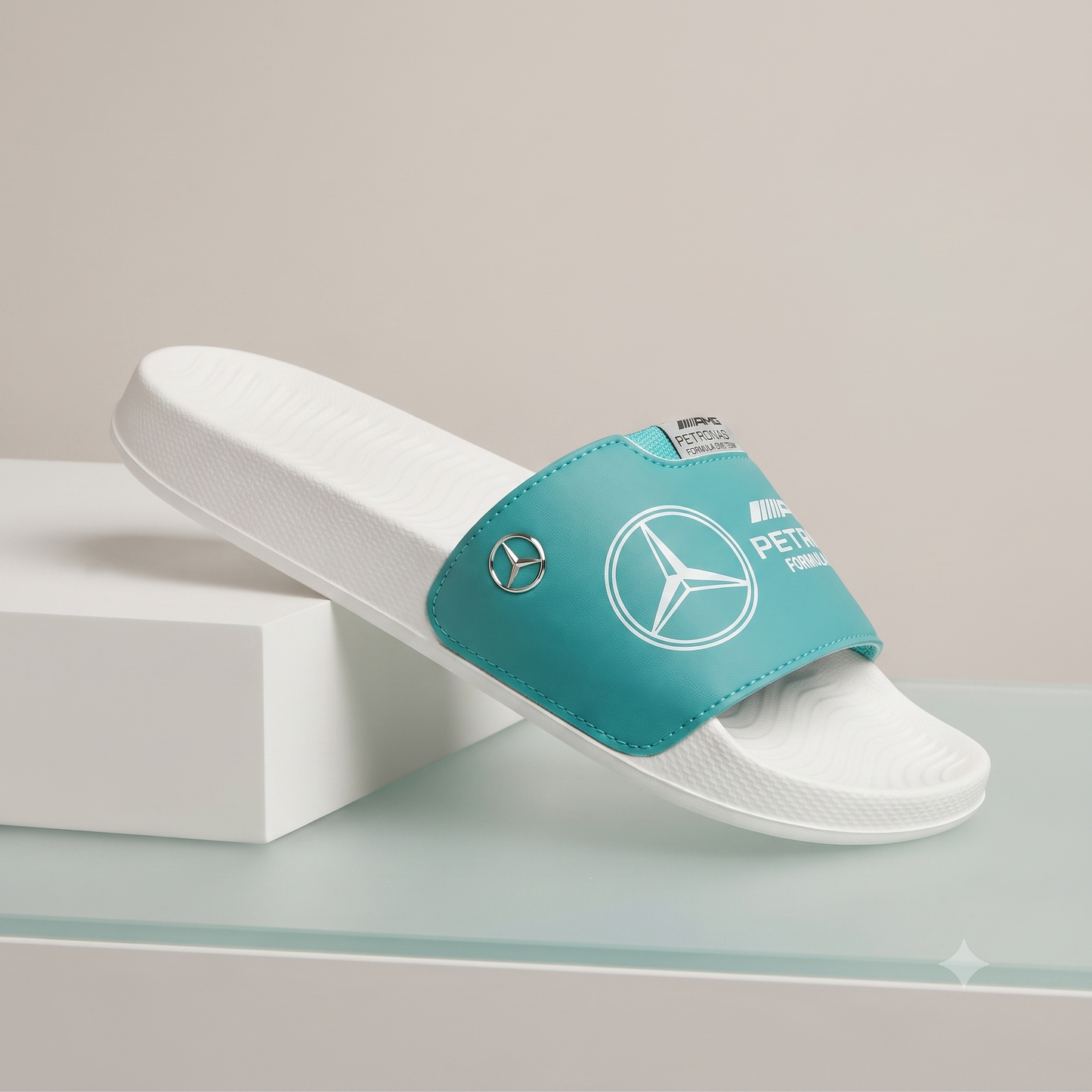 Mercedes-AMG Petronas F1 Motorsport White & Teal Casual Comfort Sliders