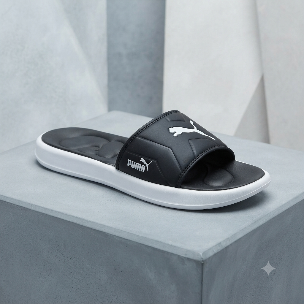 Iconic Athletic Comfort Slides – Black & White