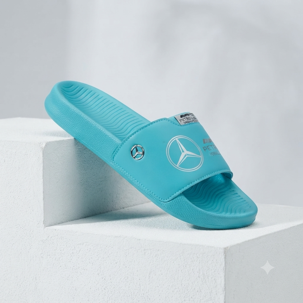 Premium Motorsport Unisex Comfort Sliders | AMG Petronas F1 Branding - Cyan