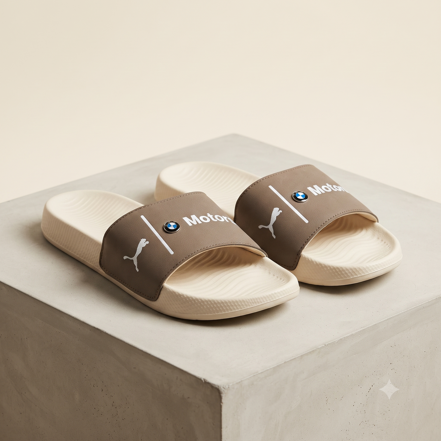 Premium Motorsport Inspired Men and women Casual Sliders – Brown Strap with Cushioned Comfort Sole
