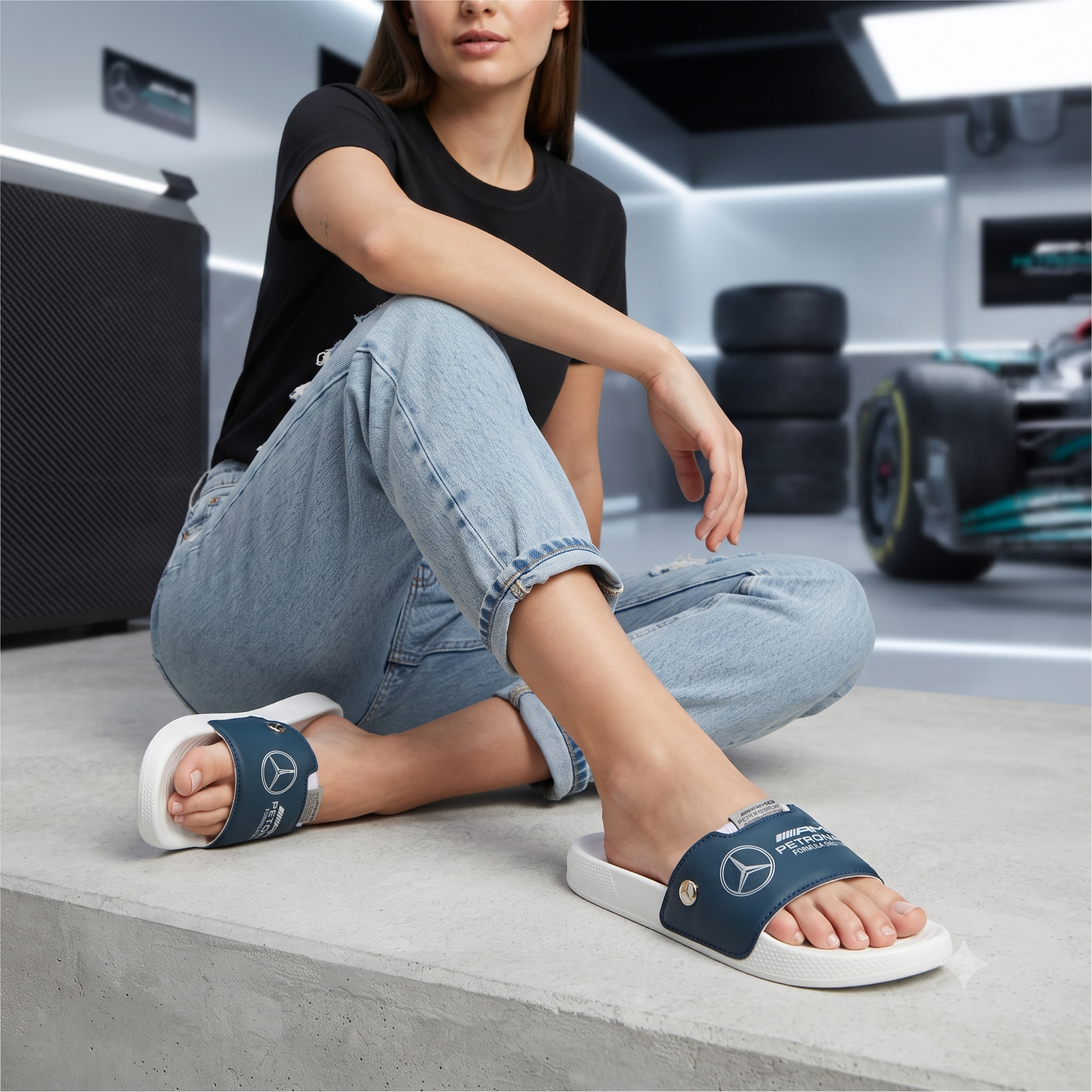 Premium Unisex Navy Blue & White Sports Sliders | Comfortable Casual Slip-On Sandals for Men & Women